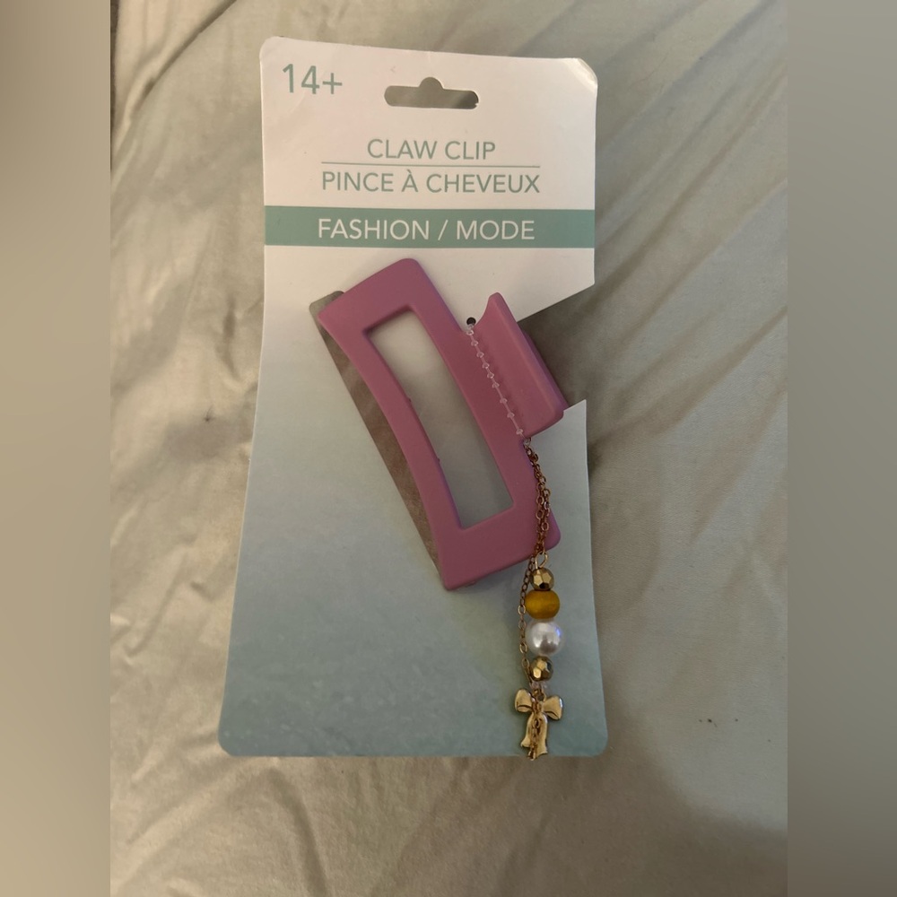 Pink Claw Clip with Beaded Charm